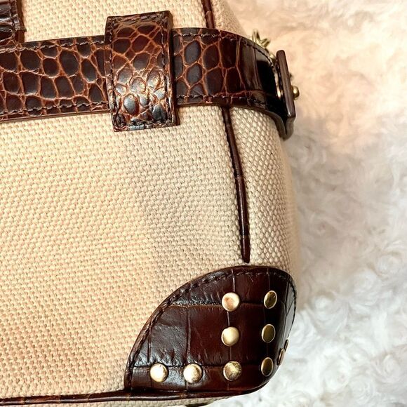 Vintage Diane Von Furstenberg Croc Embossed Leather and Cream Canvas Handbag - Picture 8 of 11
